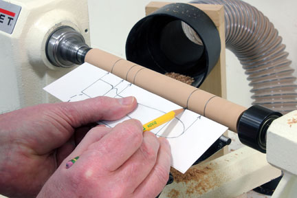 Marking out the pattern for copied spindle