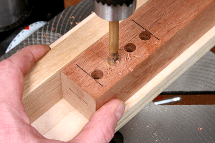 Drilling series of evenly spaced holes for mortise cut