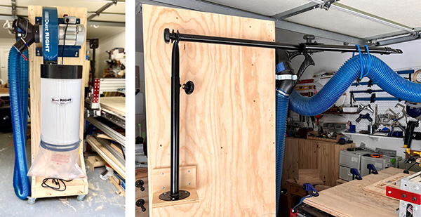 dust collector mounted on a tall vertical cart