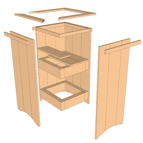 Full exploded view drawing of outdoor planter project