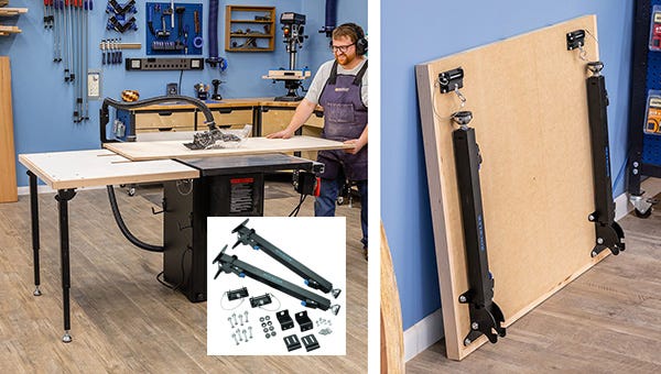 setting up and taking down table saw outfeedd table