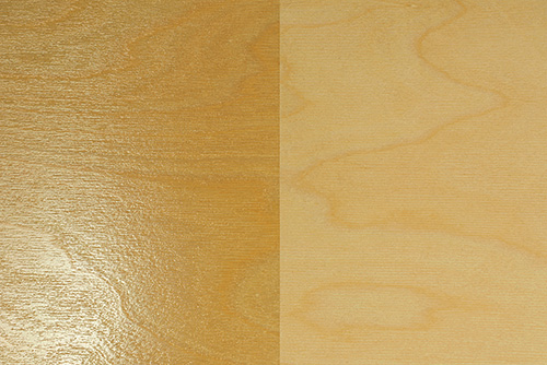 Side-by-side comparison of gloss and flat lacquers