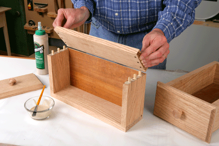 Assembling a dowel joint before glue-up