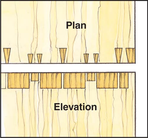 Drawing of a hound's tooth dovetail joint layout