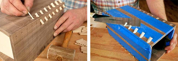 installing dowels to reinforce mitered corners