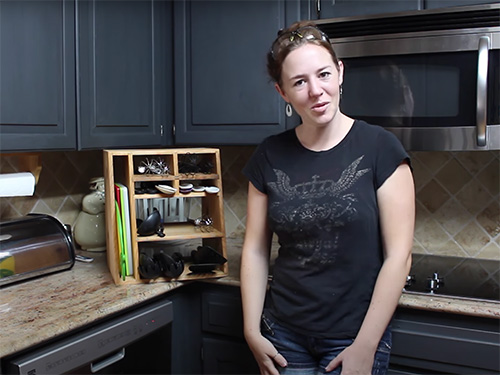 April Wilkerson and her kitchen utensil organizer