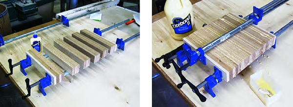 clamping pieces together to make Kubb game pieces