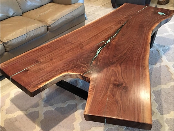 Live edge coffee table with epoxy poured into gaps
