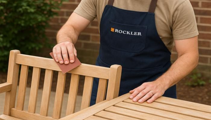 man sanding outdoor furniture