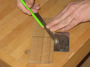 Using protractor to mark slot lines for napkin holder