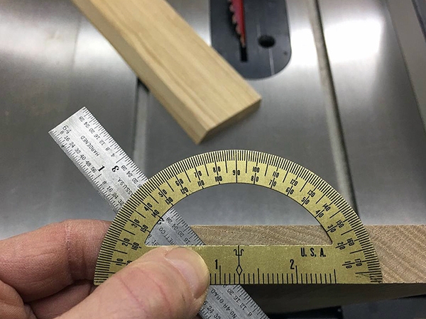Finding angle for bevel cut with ruler and protractor