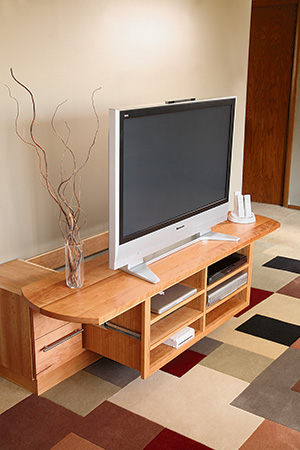 Media center and extended sliding shelf