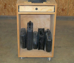 Shop cabinet with casters installed on all four corners