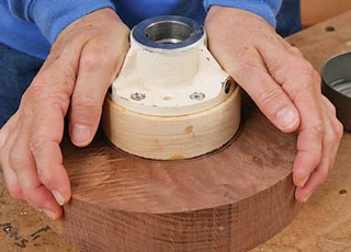 Gluing a bowl blank onto a mounting block