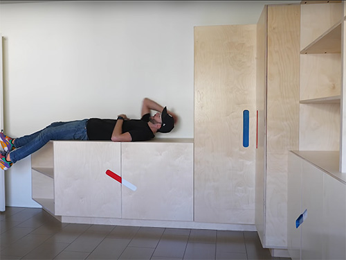 Plywood bedroom cabinet and built-in closet space