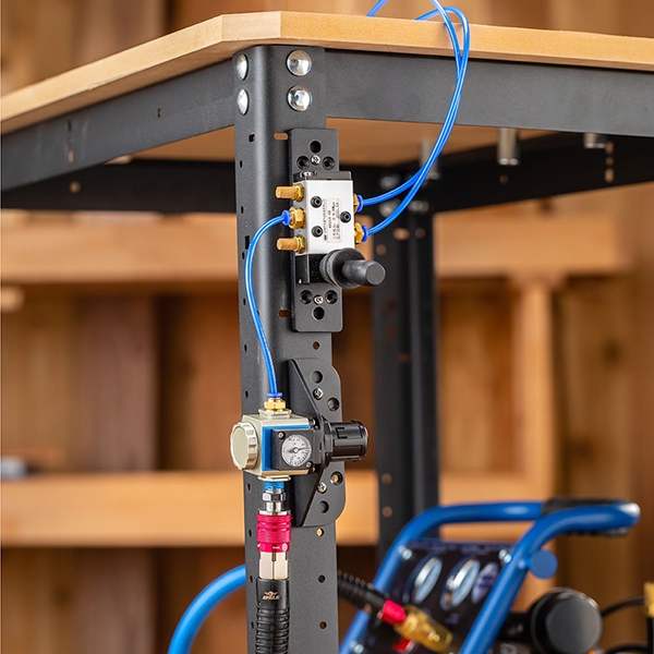 pnuematic clamp controls mounted to shop stand