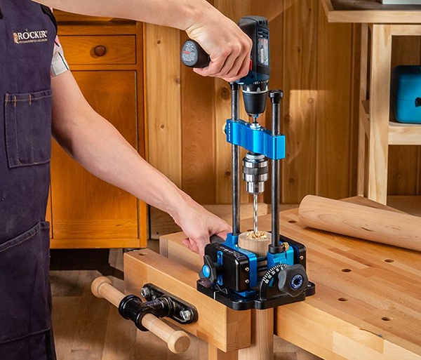 portable drill guide at workbench