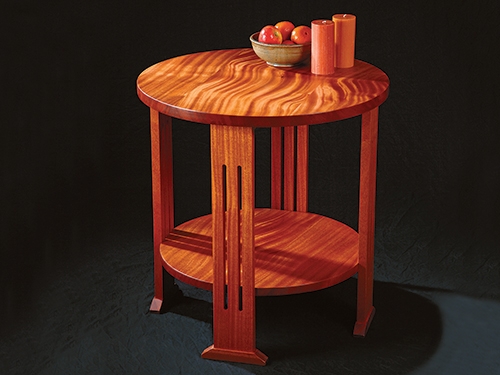 Table made from quarter-sawn mahogany wood with ribbon figuring