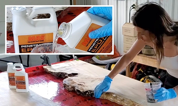 sealing edges of river table with epoxy