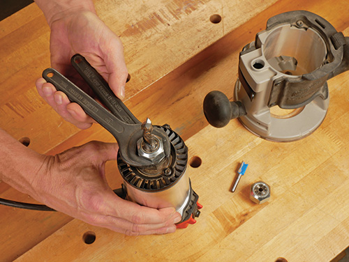 wood router motor showing collet