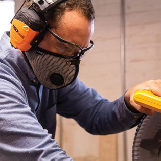 Safety glasses, ear protectors and respirator