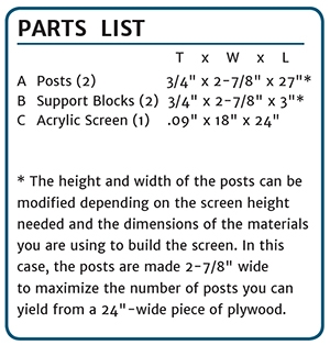 safety screen parts list