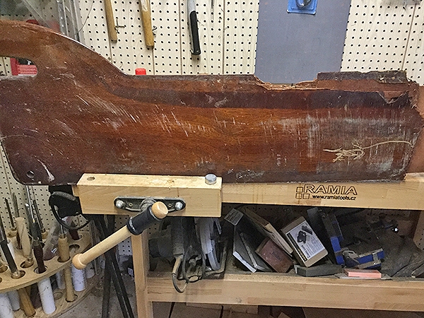 Rock damaged plywood sailboat centerboard