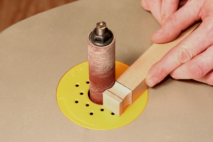 Sanding knob for keepsake box in piece of square scrap