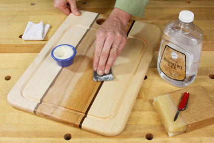 Cutting board made of scrap wood and finished with mineral oil