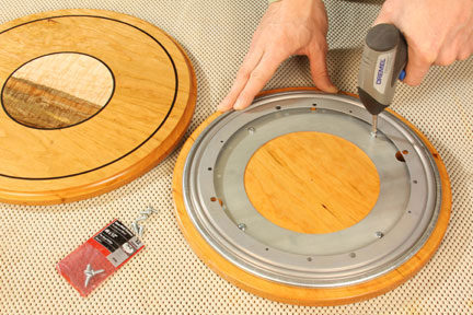 Attaching lazy susan mechanism to the wooden base