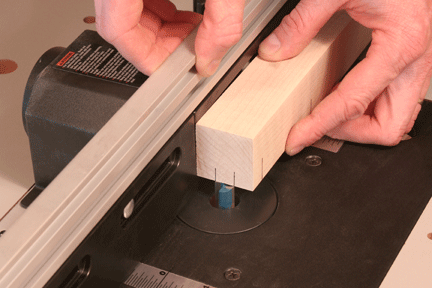 Setting up router and piece for mortising cut