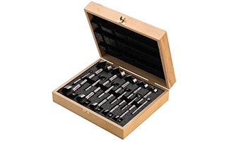 Forstner bit set in wood case