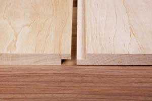 Close up side view of a shiplap rabbet joint