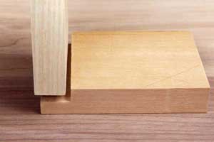 Close up side view of of a single rabbet joint