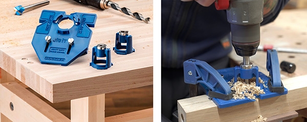 using the Rockler cross dowel jig to drill cross dowel holes