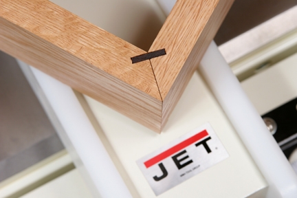 Close-up of miter joint with spline