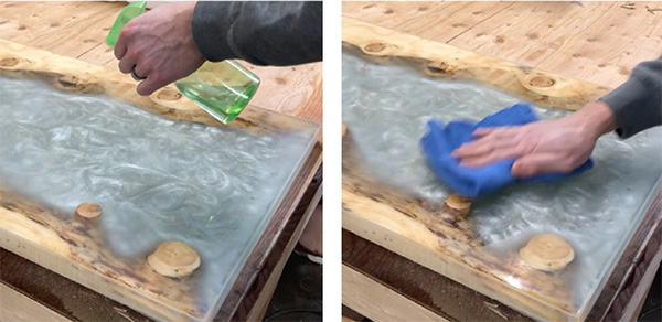 Using denatured alcohol to wipe off sanded epoxy table