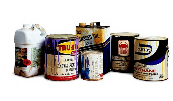 containers of old finishing supplies