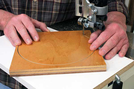 Completing circular cut in plywood on band saw