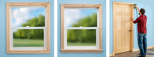 trim molding on two windows and one door