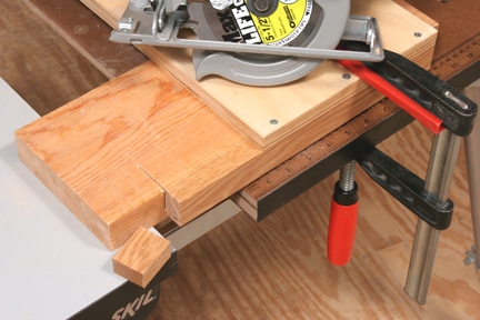 Trimming overhang on circular saw crosscut jig