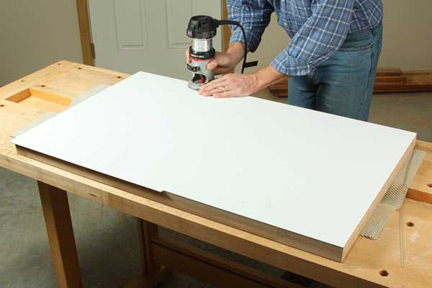 Cutting laminate ends with flush trim router bit
