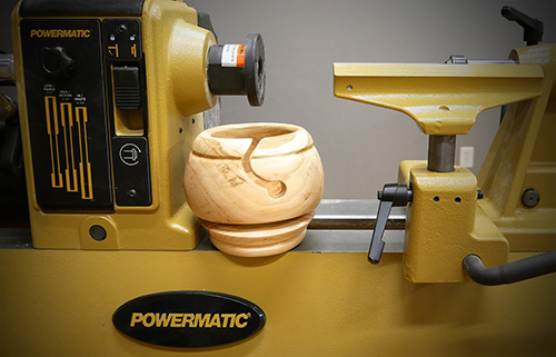 Yarn bowl turned on Powermatic lathe