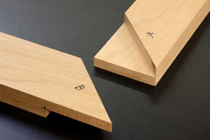 Shoulder and tongue sides of a half lap miter joint