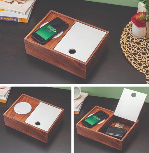 close up of phone charging station for dresser
