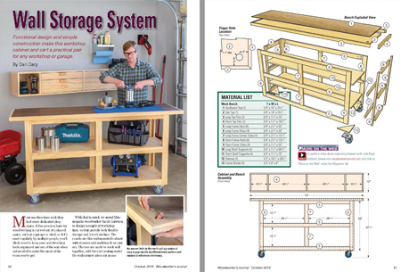 Lead image and drawings for wall storage system cabinet and bench