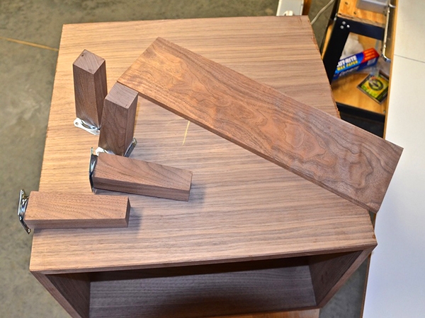 Walnut nightstand with solid wood and plywood parts
