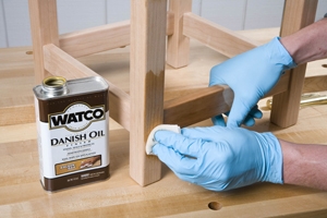 Using cloth to wipe-on danish oil finish