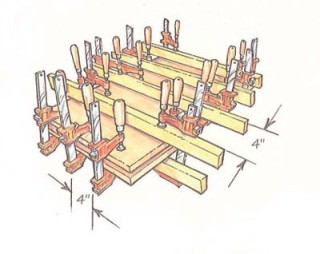 A shop made veneer press in the clamping stage.