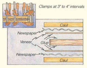 setting the clamps on veneer sheets
